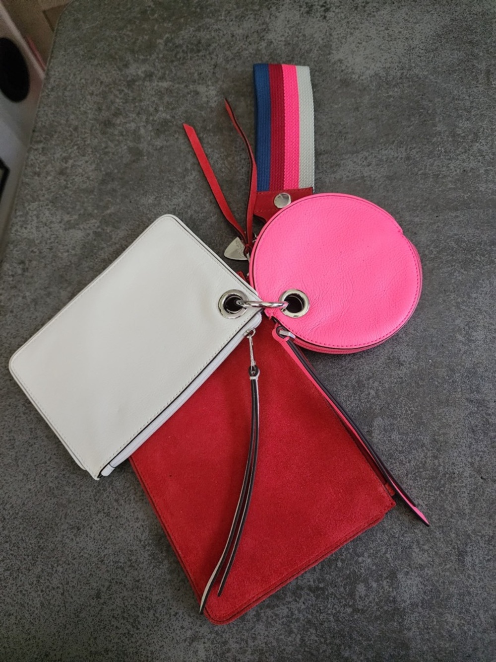 Rebecca Minkoff White, Red & Hot Pink Multi-Pouch Wristlet